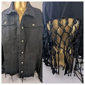 Thrill Jeans NWT Black Denim Jacket with Cutn Out Fringe Back 2X